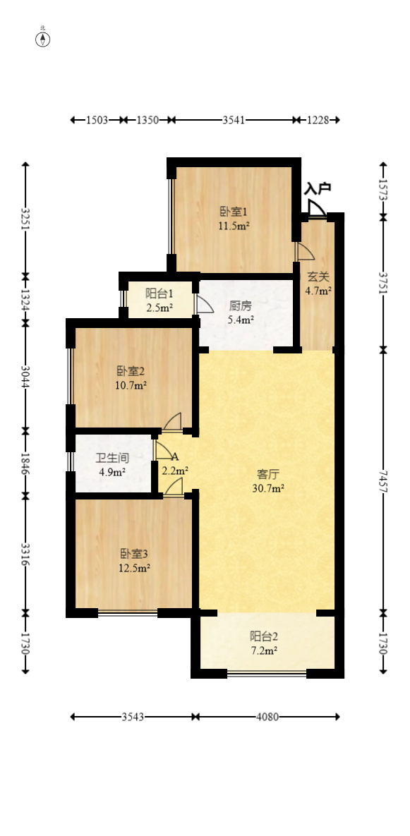 润和又一城  3室2厅1卫   74.50万室内图1