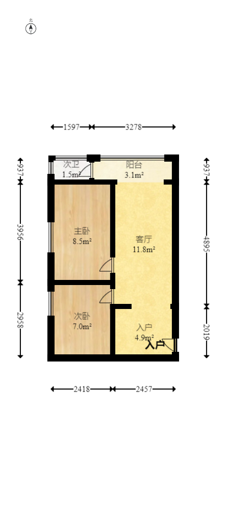 西城别院  1室1厅1卫   96.00万室内图1