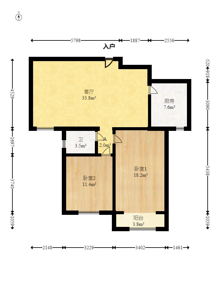 克拉美丽山庄（晟领国际）  2室2厅1卫   80.00万室内图1