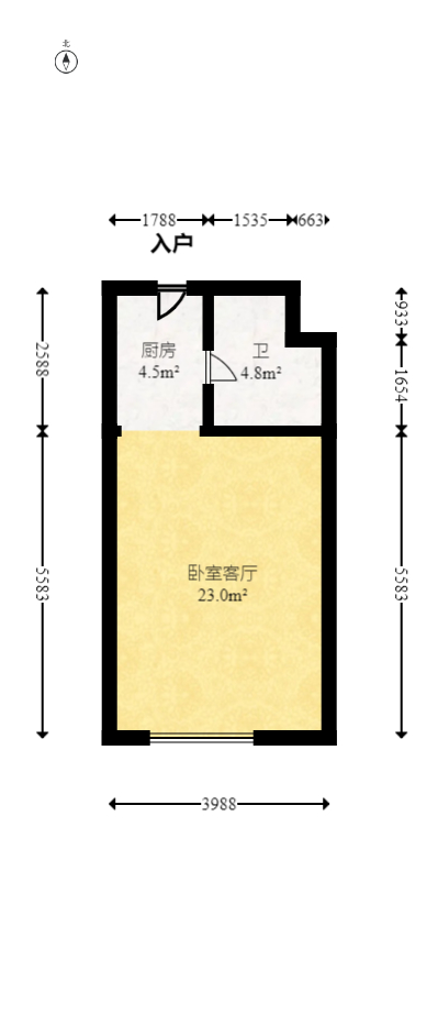 梅溪华府（新城金茂梦想华府）  1室1厅1卫   38.00万室内图1