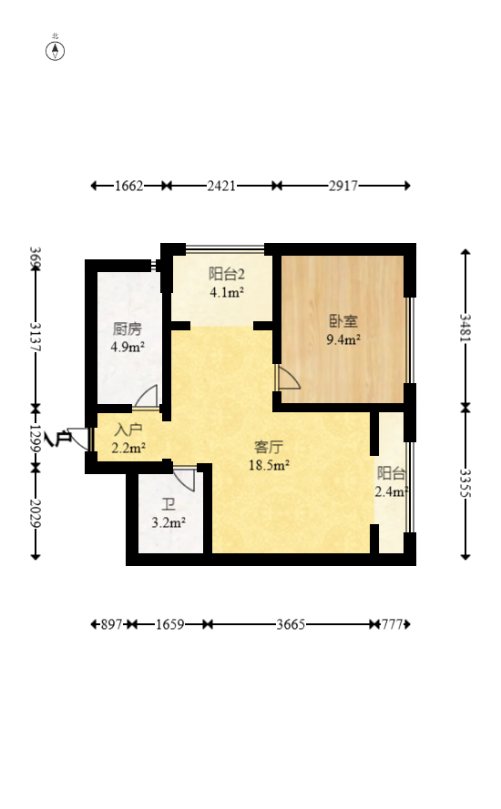 荣泰广场  1室2厅1卫   58.00万室内图1