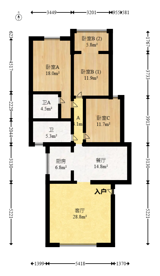 麓谷雅园  3室2厅1卫   90.00万室内图1