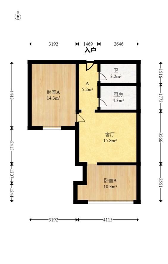 麓谷明珠  2室1厅1卫   48.00万室内图1