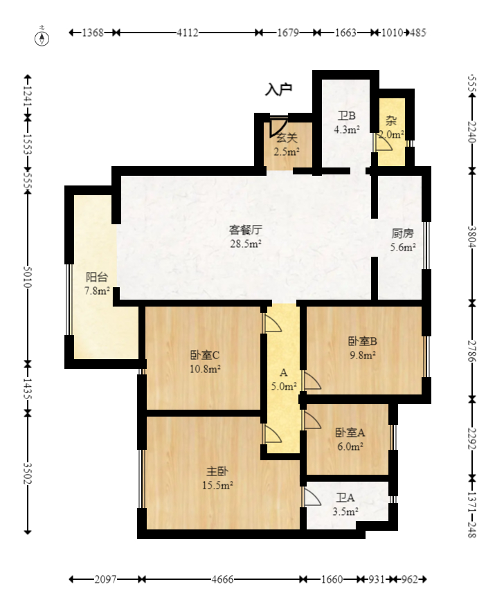 万科里金域国际  4室2厅2卫   255.00万室内图1