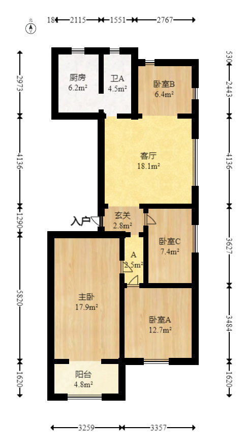 金色山庄  3室2厅1卫   103.00万室内图1