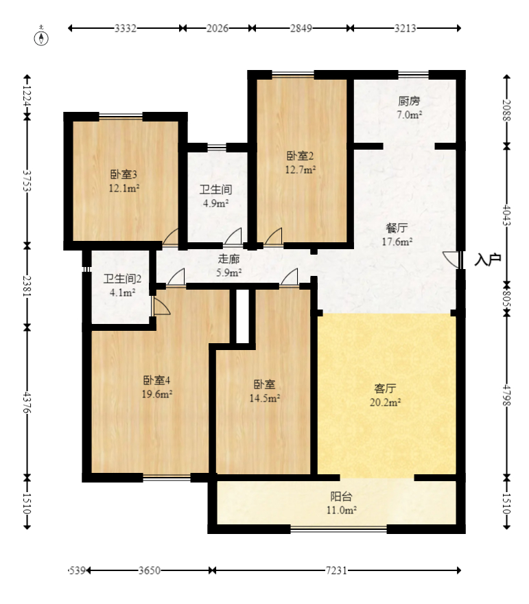 龙湖碧桂园天宸原著  4室2厅2卫   230.00万室内图1