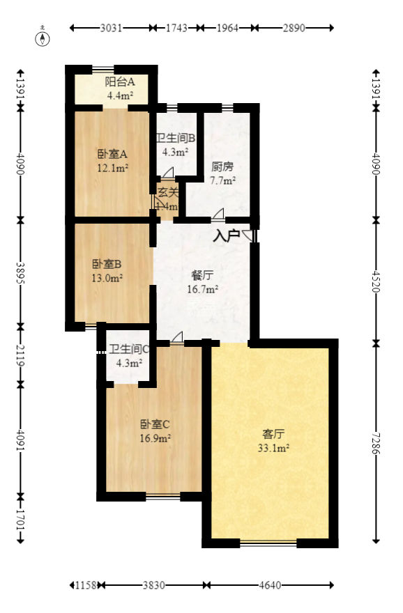 活力康城  3室2厅2卫   156.00万