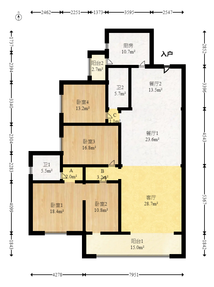 中建江山壹号  4室2厅2卫   458.00万室内图1