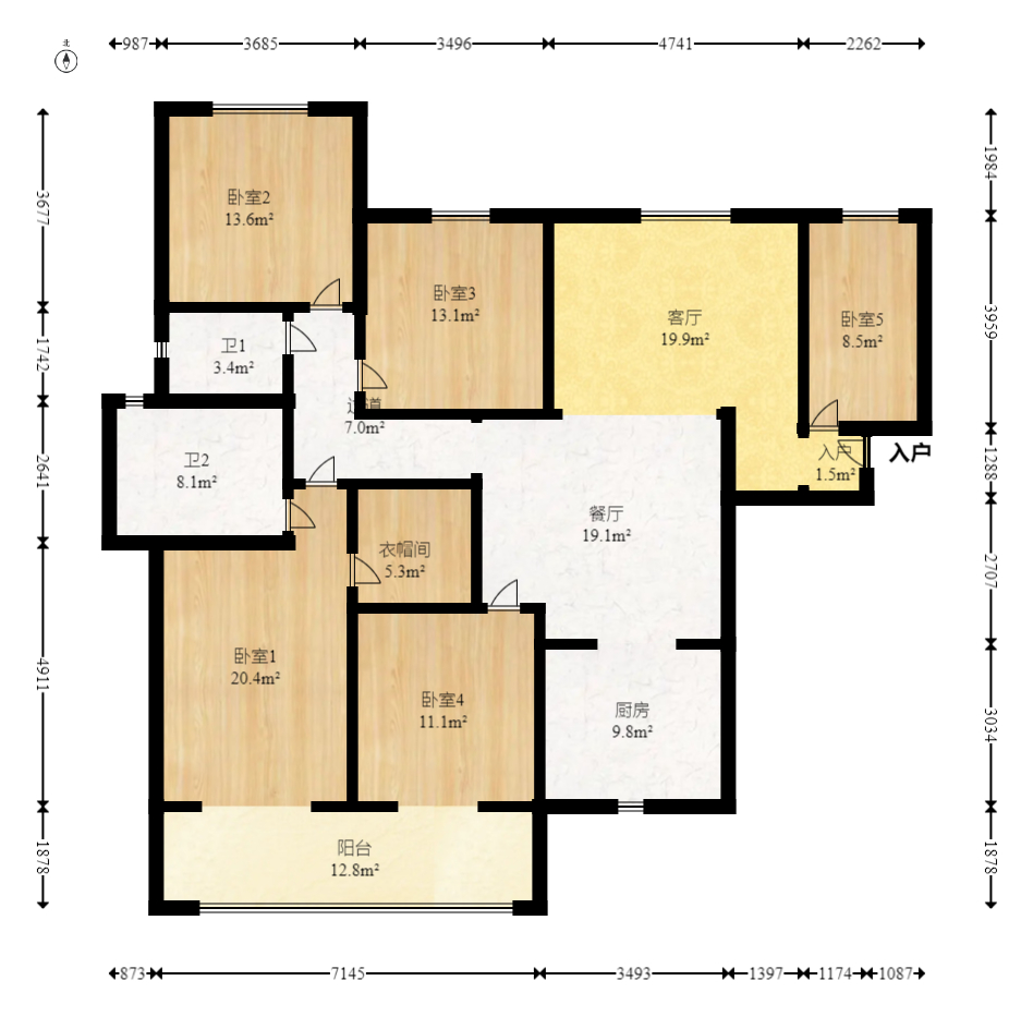 华银园  4室2厅2卫   122.00万室内图1
