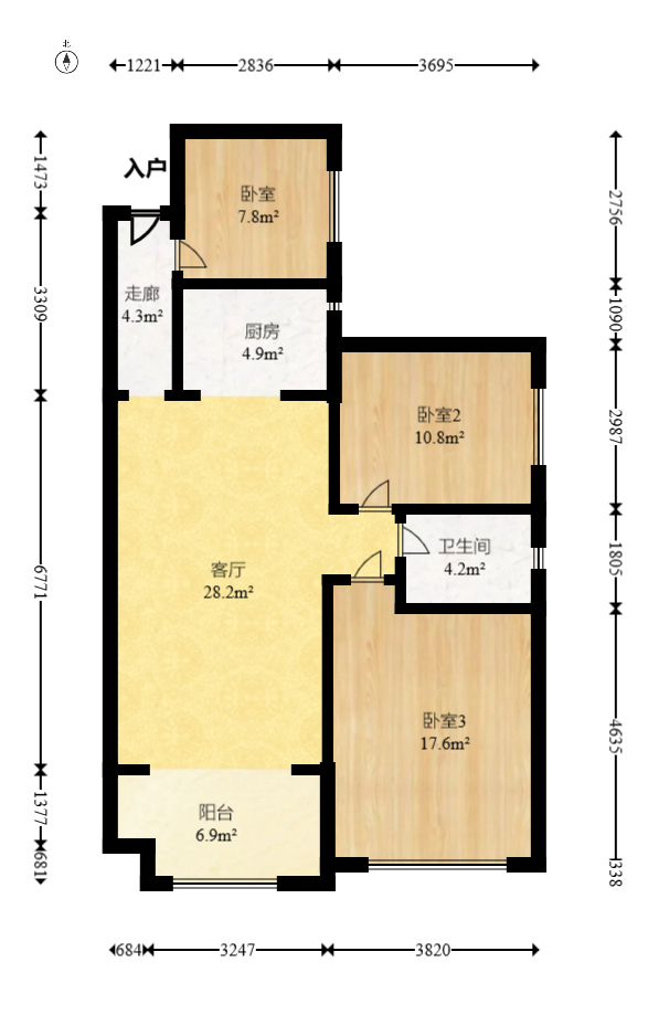 海德公园  3室2厅1卫   56.80万室内图1