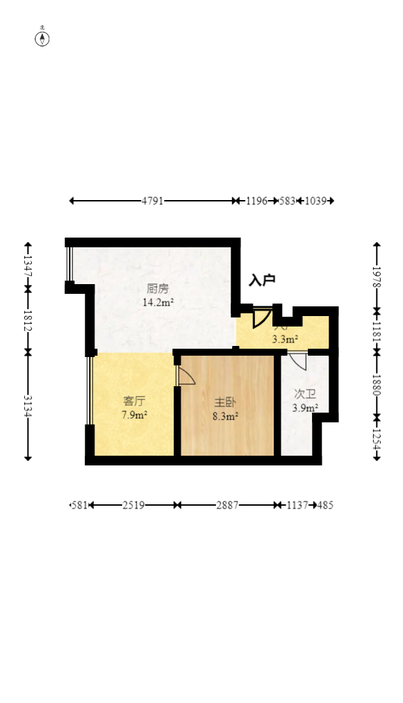 海航豪庭南苑  1室1厅1卫    135.0万室内图1