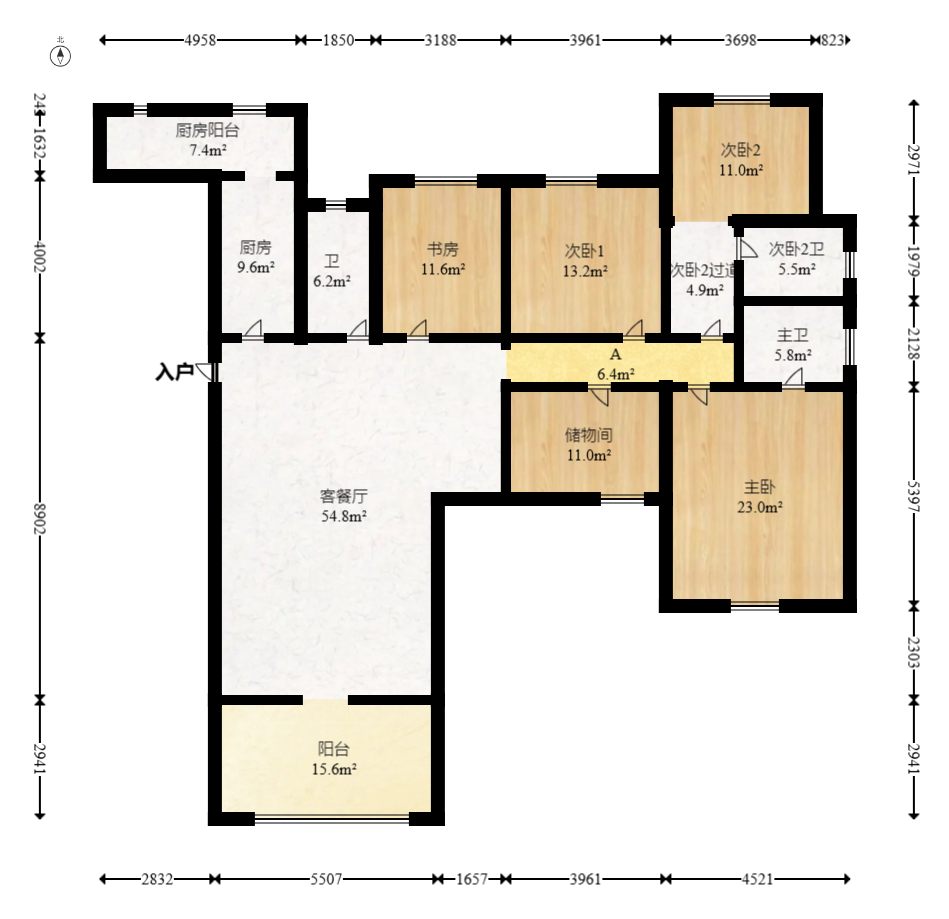双湾国际（湘江御景花园）  4室2厅3卫   175.00万室内图1