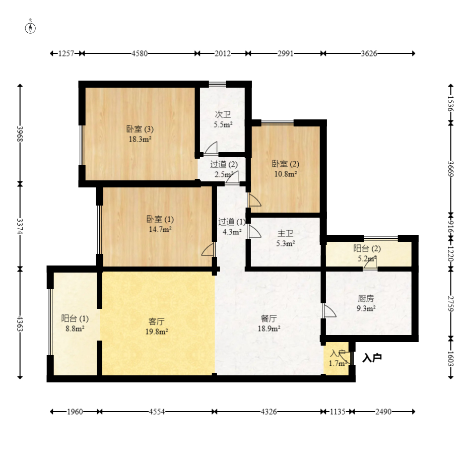 恒大城  3室2厅2卫   110.00万室内图1