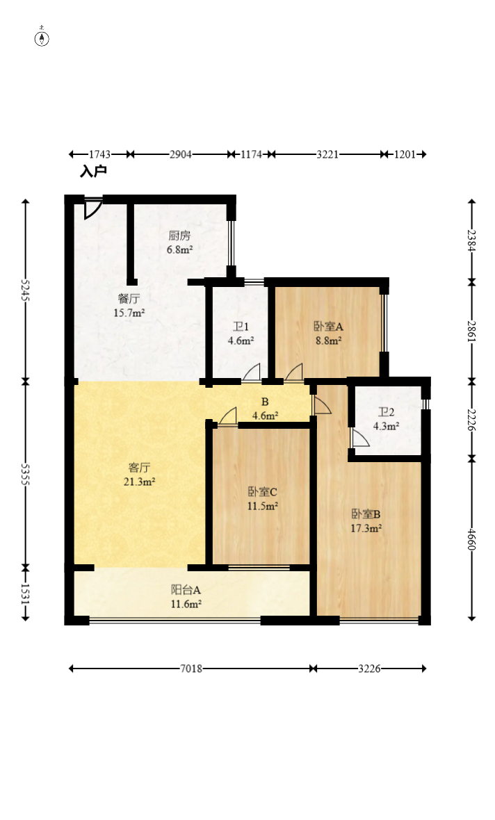 轨道万科悦府  3室2厅2卫   175.00万室内图1