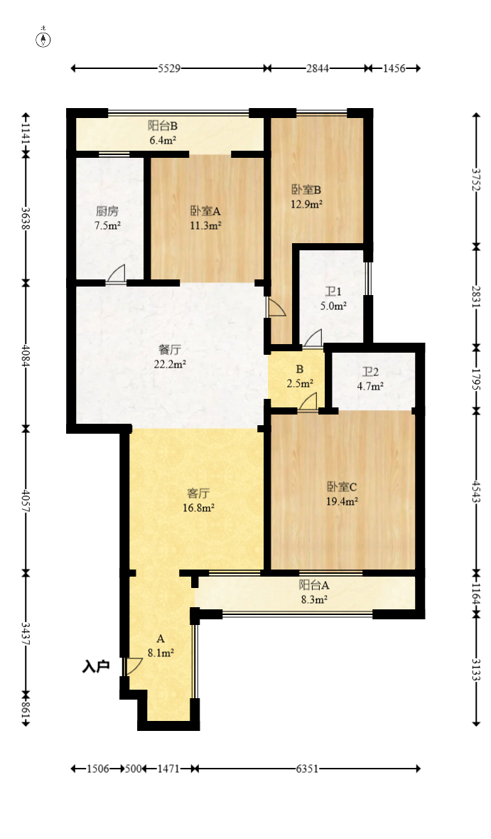 城市山水豪园（山水城市风景）  3室2厅2卫   110.00万室内图1