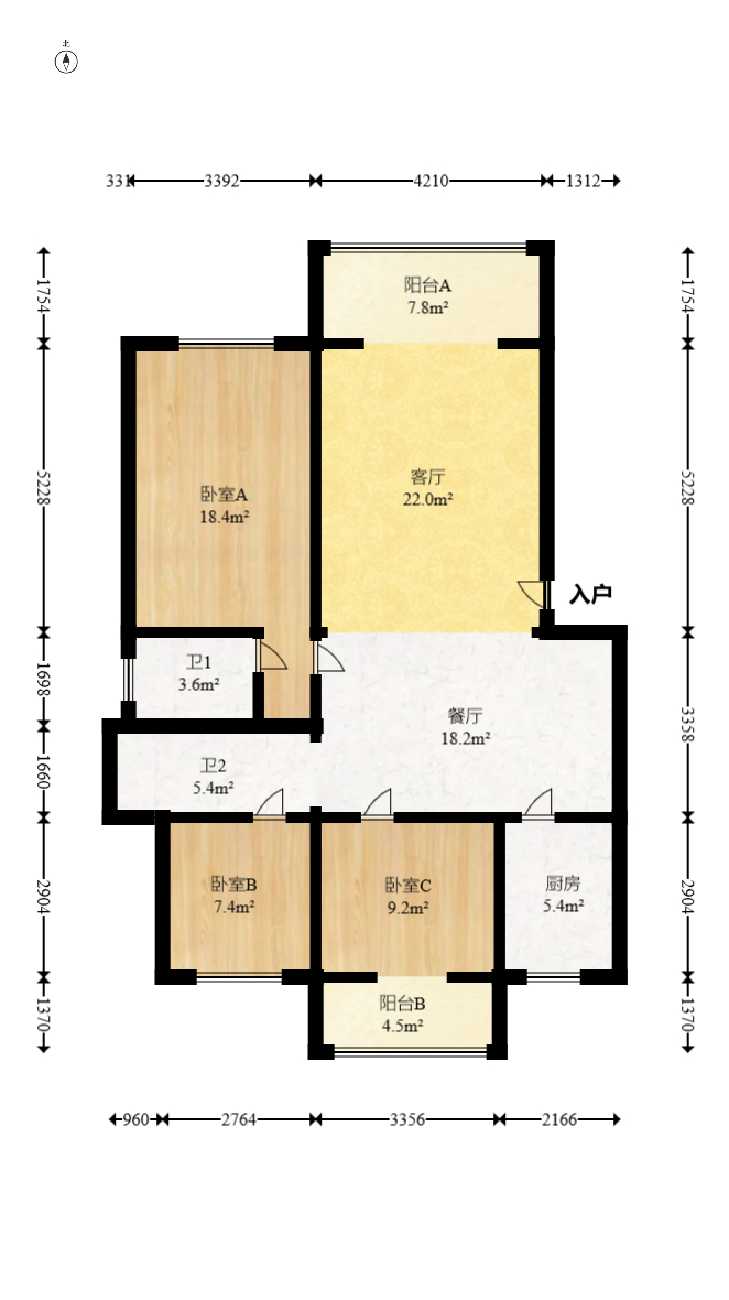 紫薇苑  3室2厅2卫   75.00万室内图1