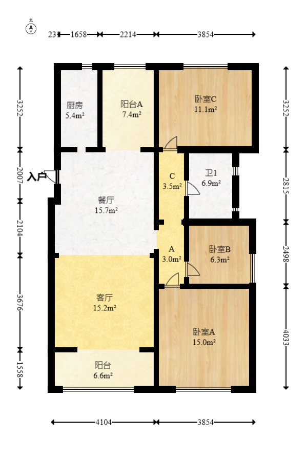 洋湖时代  3室2厅1卫   86.00万室内图1