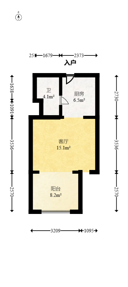 YO领域（领御大厦）  1室1厅1卫   40.60万室内图1