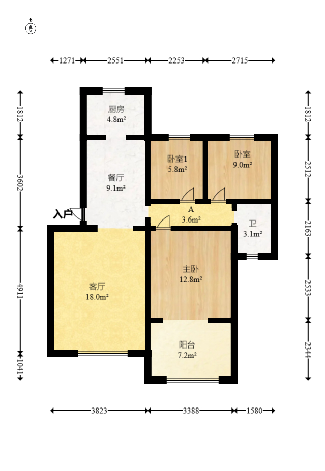 山水湾 3室2厅1卫 65.0万 山水湾 3室2厅1卫 65.0万户型图