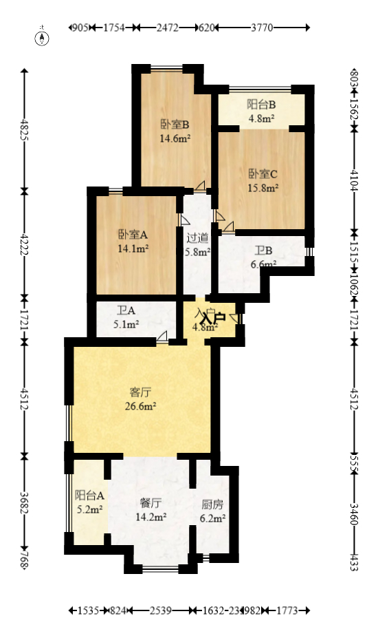 保利城（中航城国际社区、郡原美村）  3室2厅1卫   109.00万室内图1