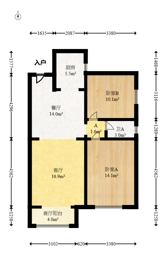 钰龙天下二期（钰龙佳园）  2室2厅1卫   209.00万室内图1