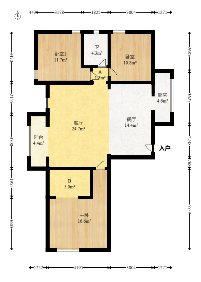 三一街区  3室2厅1卫   79.80万室内图1