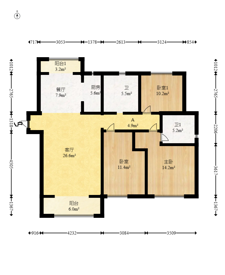 星城春晓 3室2厅2卫 98.8万 星城春晓 3室2厅2卫 98.8万户型图