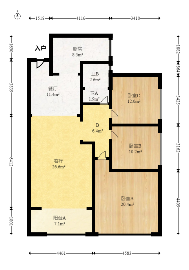 潇湘名城(新里程潇湘名城)  3室2厅1卫   126.00万室内图1