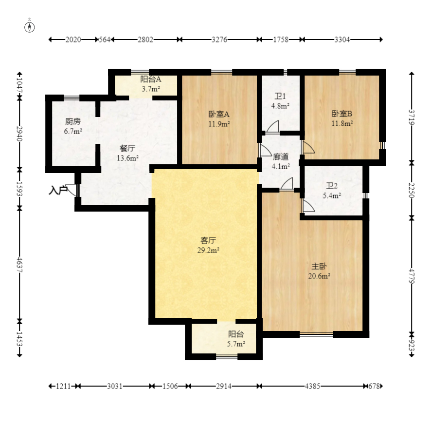江山帝景雅典  3室2厅2卫   128.00万室内图1