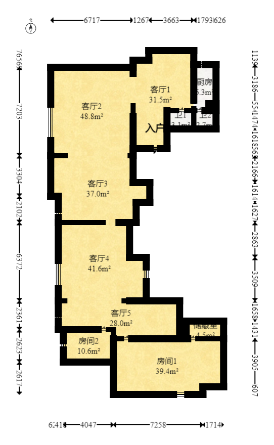 北辰三角洲B1E1区  1室1厅1卫   128.00万室内图1
