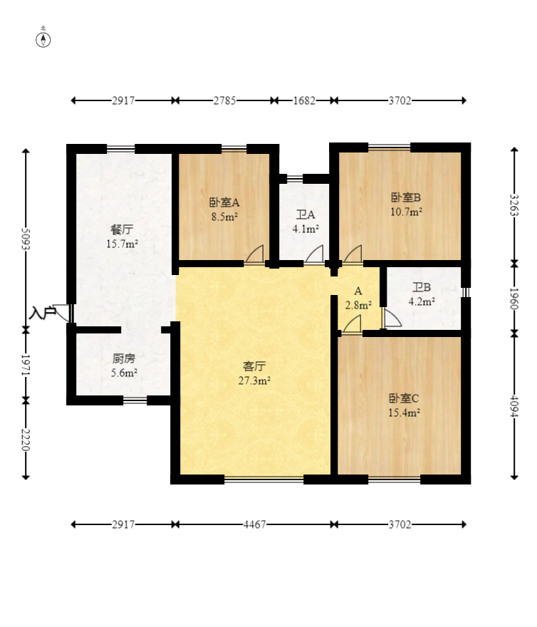 丽发新城  1室2厅2卫   89.00万室内图1