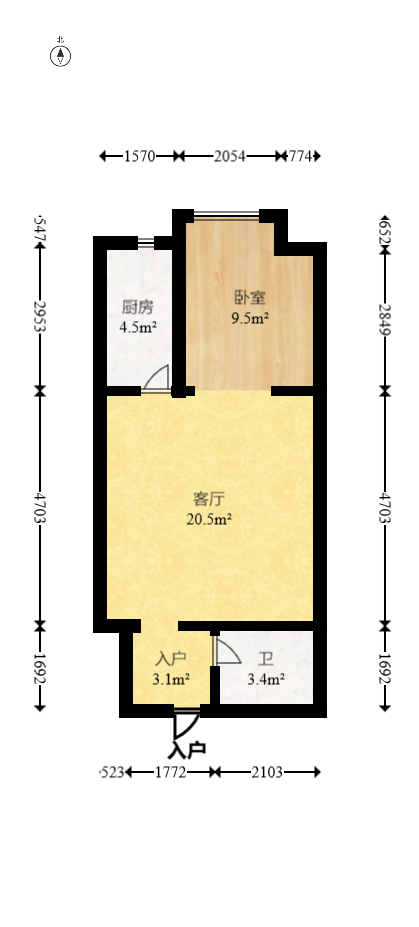 先锋东外滩  1室1厅1卫   37.00万室内图1