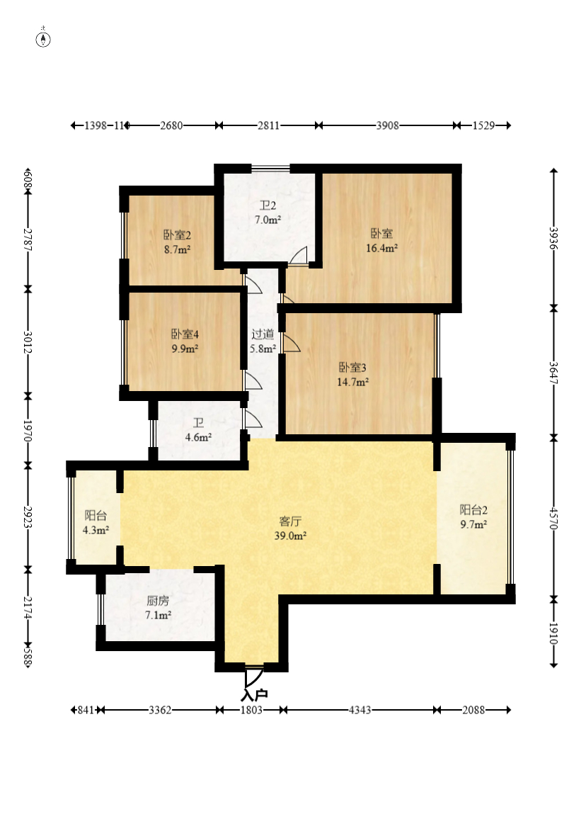 长房云时代  4室2厅2卫   165.00万室内图1
