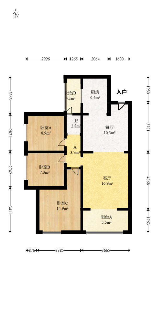 上园商住小区  3室2厅1卫   120.00万室内图1