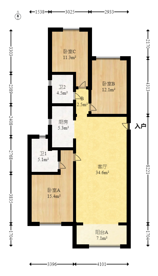 阳光城尚东湾愉景苑  3室2厅2卫   105.00万室内图1