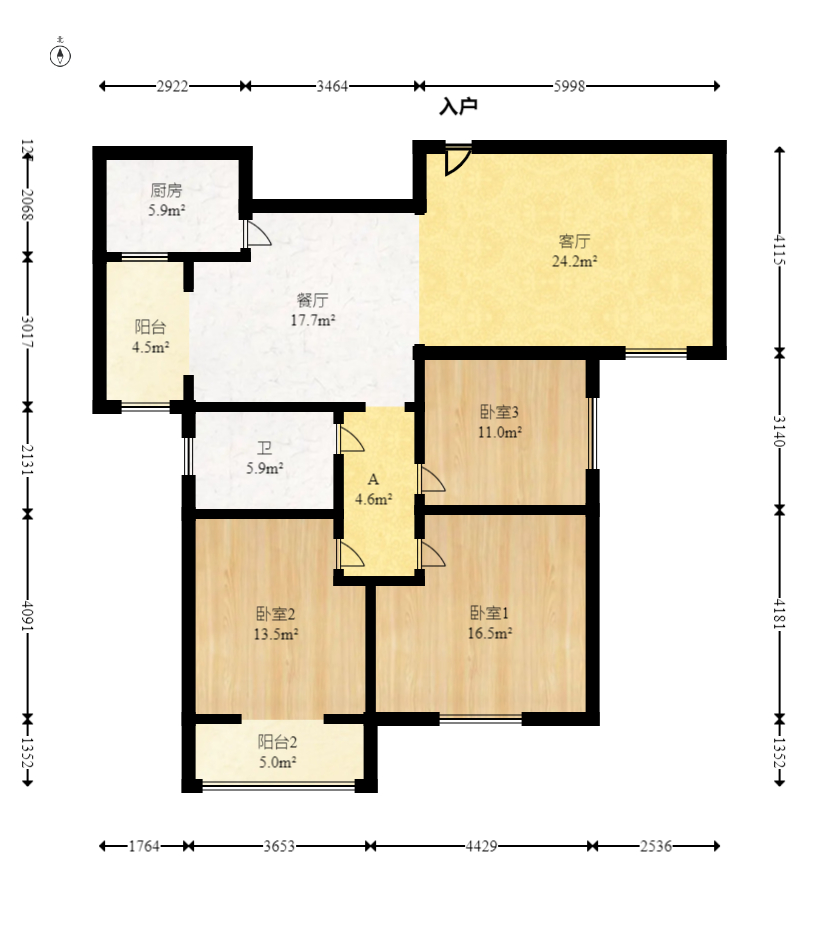 鑫远湘府华城 3室2厅1卫 105.0万 鑫远湘府华城 3室2厅1卫 105.0万户型图