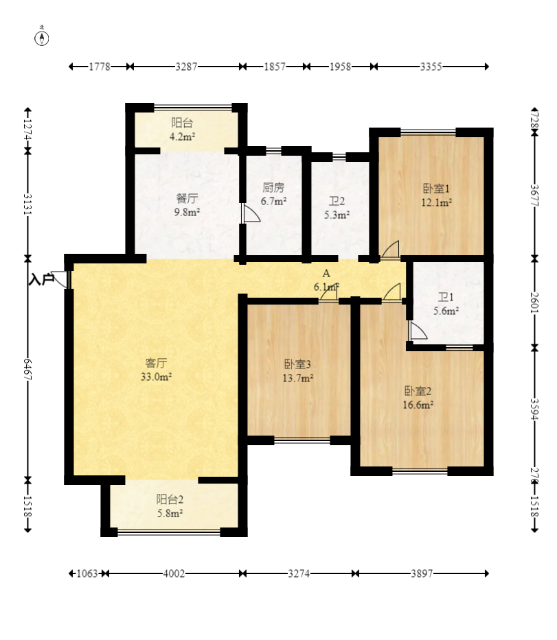 满庭芳小区 3室2厅2卫 126.0万 满庭芳小区 3室2厅2卫 126.0万户型图