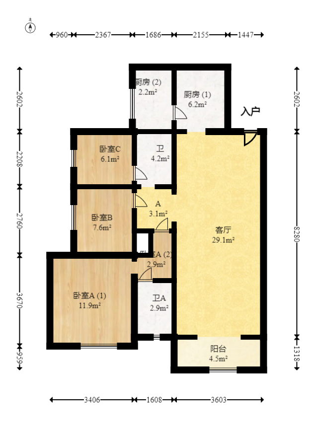 中建梅溪湖中心 3室2厅2卫 148.0万 中建梅溪湖中心 3室2厅2卫 148.0万户型图