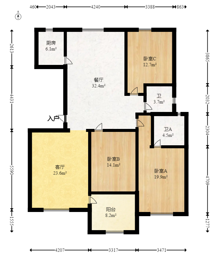 共和世家  3室2厅2卫   180.00万室内图1