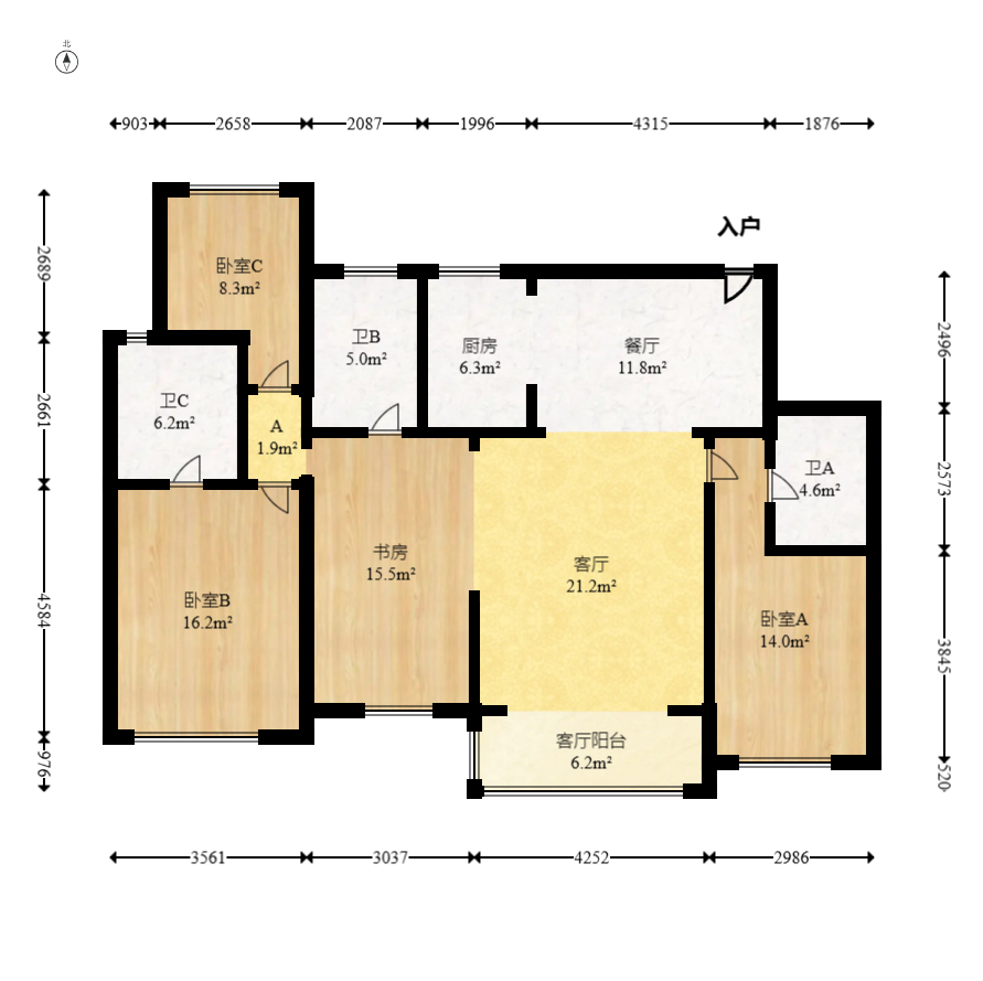 正荣滨江紫阙台  4室2厅2卫   248.00万室内图1