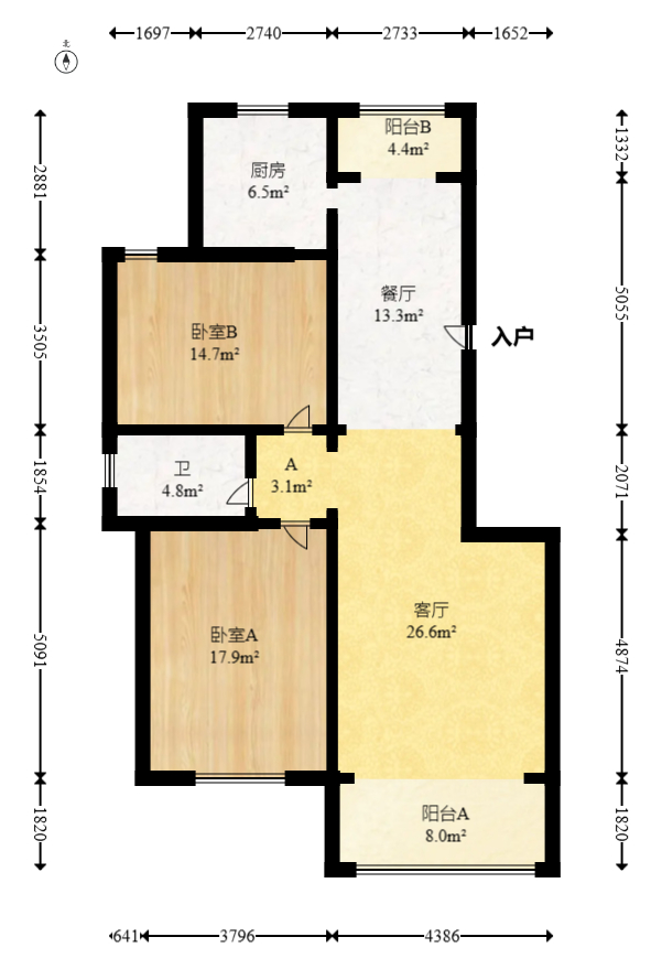 万煦园  1室2厅1卫   85.00万室内图1