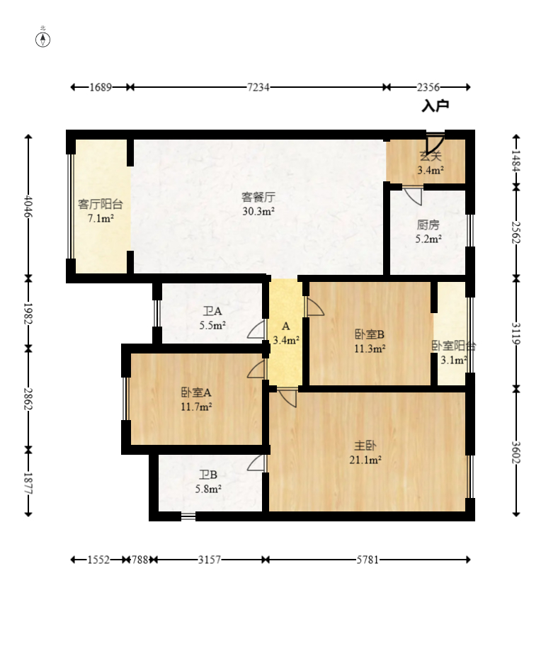 美林银谷  3室2厅2卫   156.00万室内图1