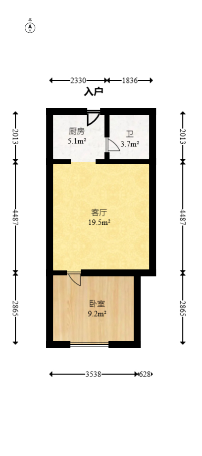 QQ生活馆  1室1厅1卫   45.00万室内图1