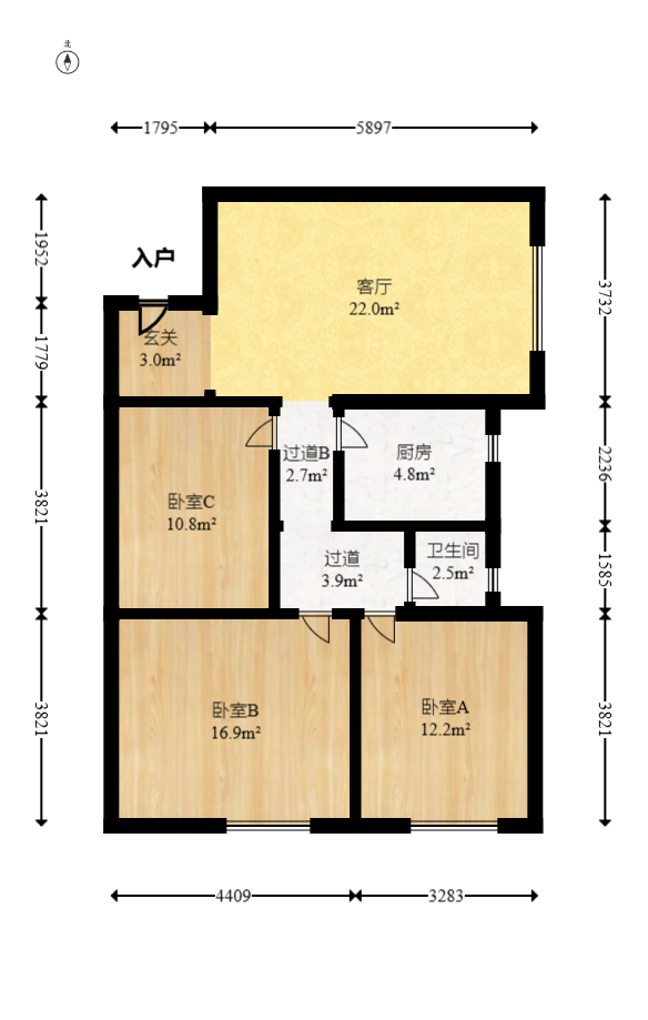 顺安大厦  3室1厅1卫   95.00万室内图1