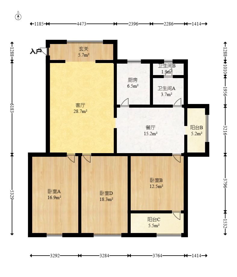 中意宿舍  3室2厅2卫   125.00万室内图1