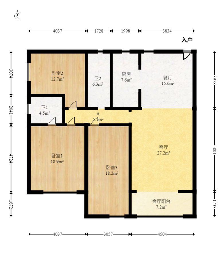 上庭苑  3室2厅2卫    89.8万室内图1