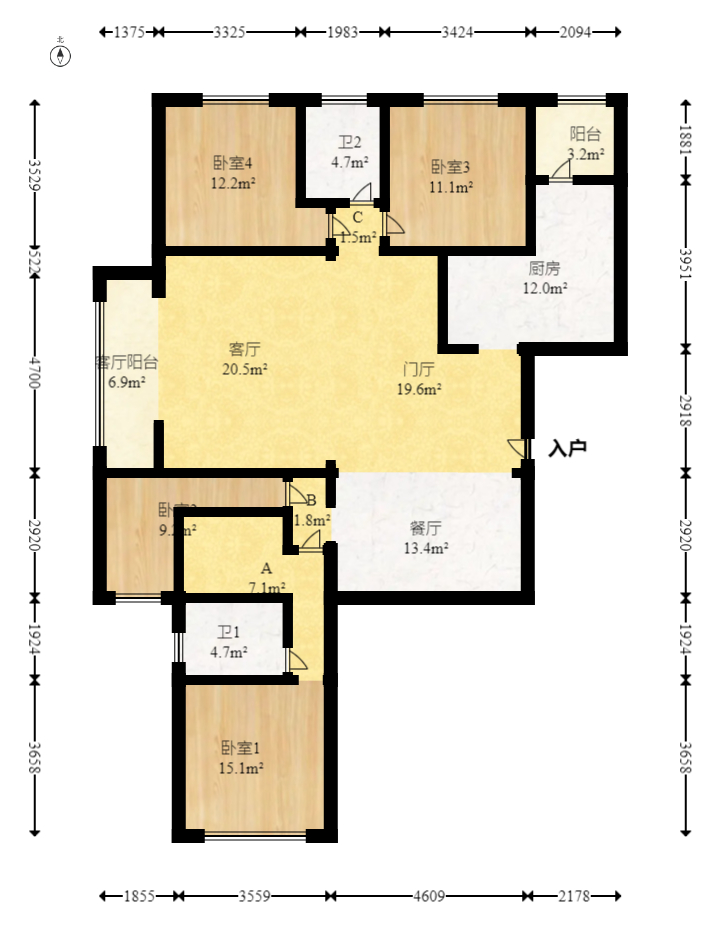 克拉美丽山庄(晟领国际) 4室2厅2卫 135.0万 克拉美丽山庄(晟领国际) 4室2厅2卫 135.0万户型图