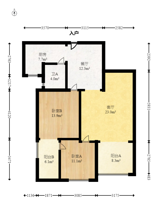 清溪川九号  3室2厅1卫   122.00万室内图1