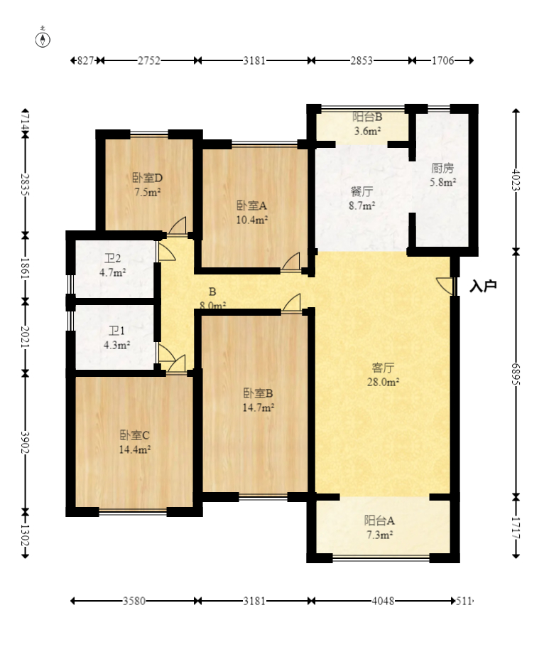 阳光城尚东湾愉景苑  4室2厅2卫    169.0万室内图1