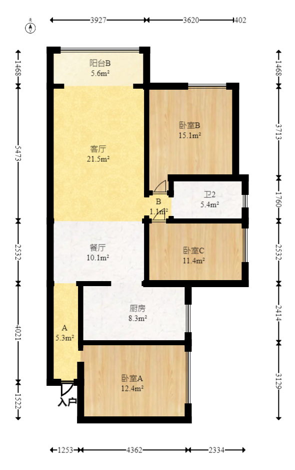 融科东南海  3室2厅1卫   110.00万室内图1